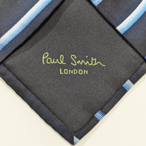 Paul Smith Dark Blue with light Blue Stripes Silk Tie - Made in Italy - Picture 4 of 8